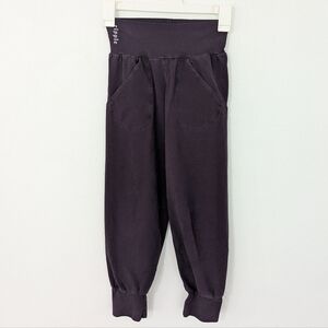 Ripple Yogawear Organic Cotton Slouchy Capri Pants Cropped Pull On Eggplant XS